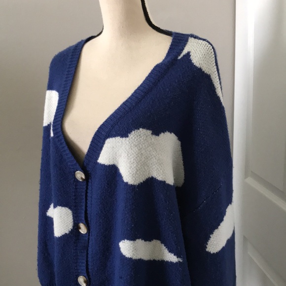 ❤️3X20 Cloud Pattern Drop Shoulder Blue Knit Cardigan | XL - Picture 4 of 13